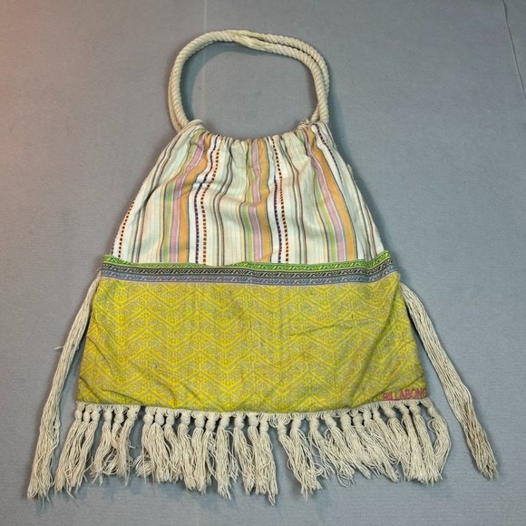 Billabong Handbags - Billa Bong Y2K Boho Peasant‎ Hippie Fringe Colorful Beach Handbag Striped Floral